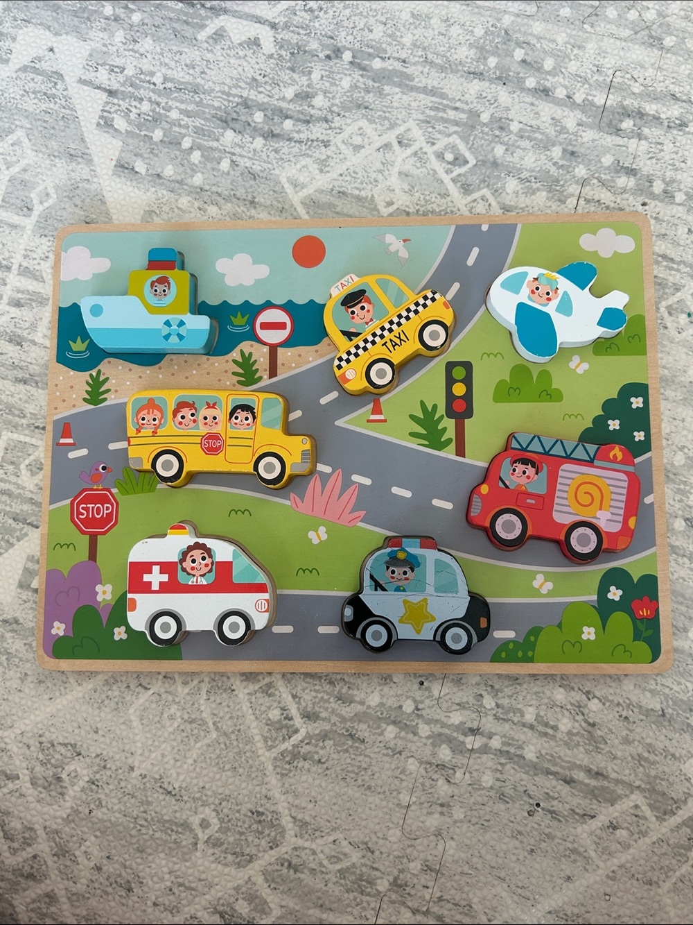 Wooden Vehicle Puzzle for Kids - Colorful Transportation Playset